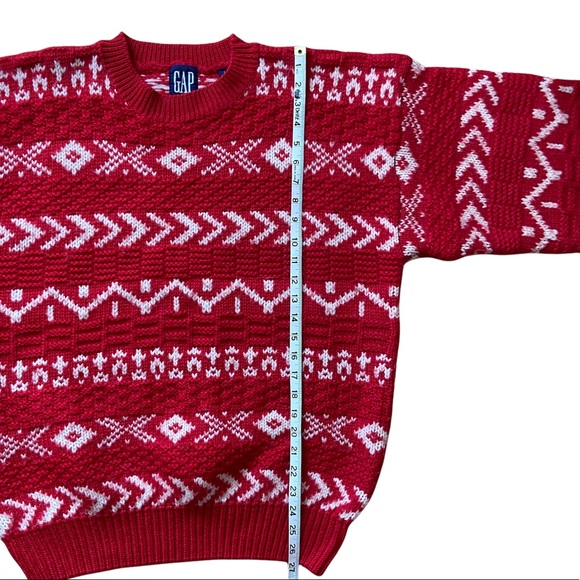 GAP Chunky Knit Wool Red White Sweater Large - Picture 9 of 10